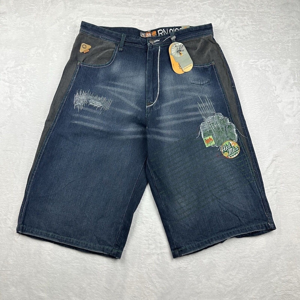 Akademiks Vintage Jean Shorts Men's Size 38 Embroidered Baggy Skating Y2k NOS